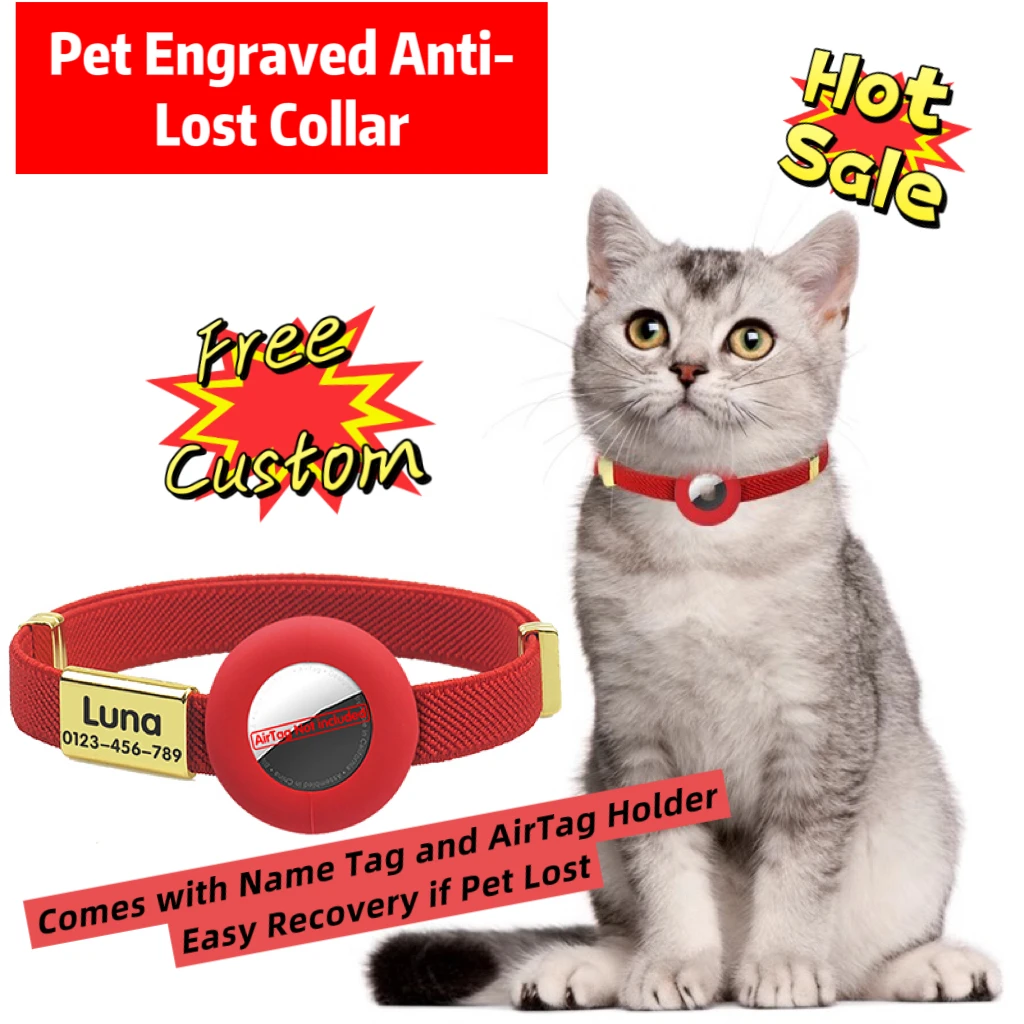 Cute Breakaway Cat Collar with Customized Name Tag Elastic GPS Tracker Kitten Collar with Air Tag 1005010452959622