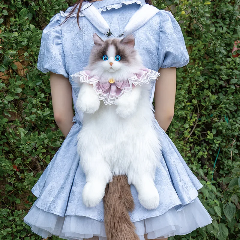 Super Realistic Plush CAT Backpack Travel Storage Shopping Bag Cat School Bags Cute Cartoon Stuffed 1005010453061496