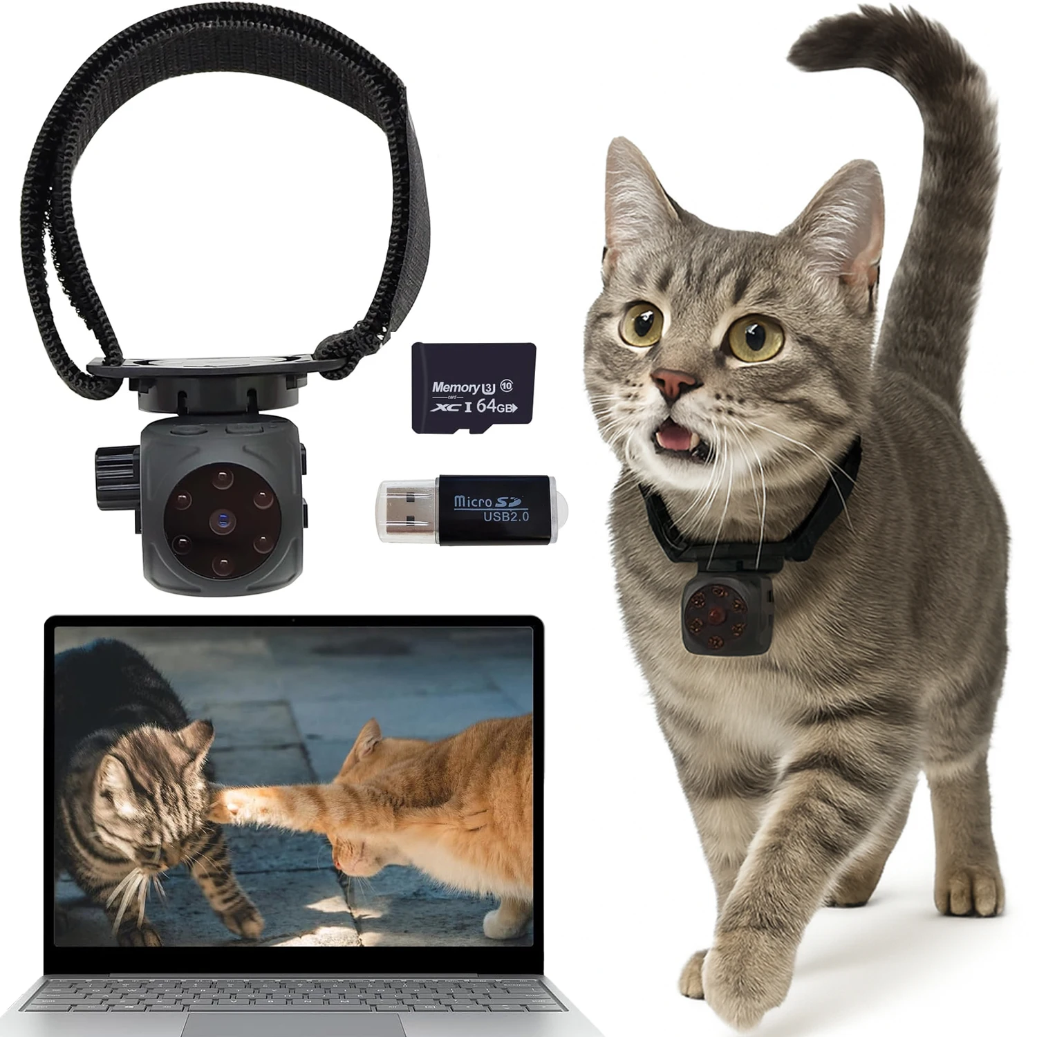 Cat Camera Collar 1080p Pet Collar Camera with 64gb Sd Card Wireless Mini Sport cam with Infrared 1005010459321563