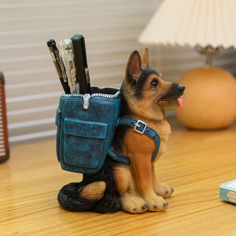 Multifunctional with Backpack Dog Pen Holder Hand-Painted Cartoon Resin Dog Statue Cute Desktop 1005010462085404