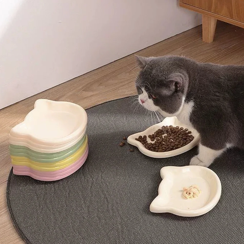 Cat-Shaped Pet Bowls, Pastel Color Cute Animal Design, Non-Slip Pet Food Dish, Ideal for Cats (1PC) 1005010462954903