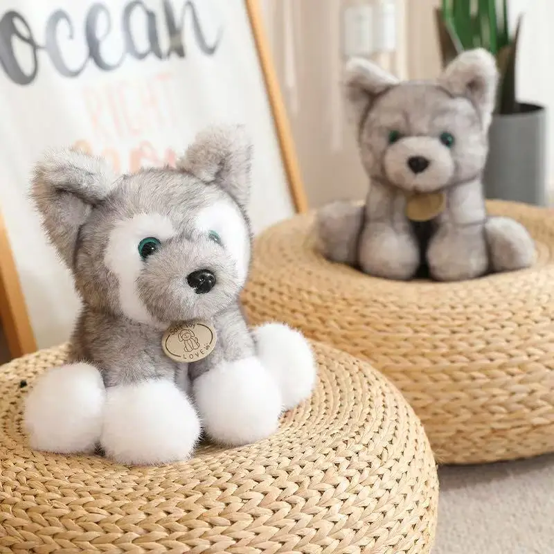 New Cuddly Sitting Little Wolf Dog Plush Toys Soft Fluffy Husky Puppy Doll Lovely Companion Pets 1005010465501583