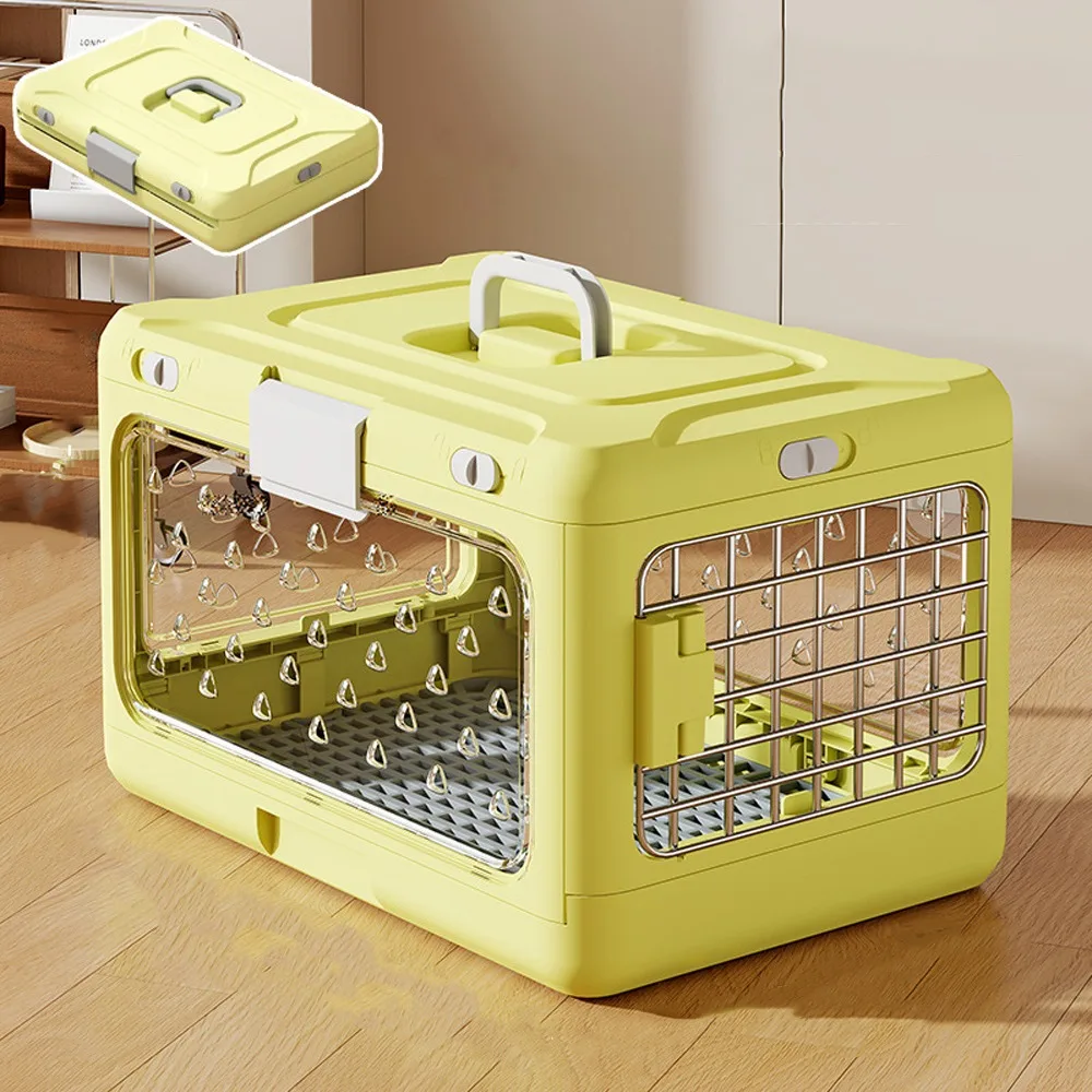 Collapsible Pet Carrier Box Breathable Plastic Foldable Cat Cage with Handle Thickening Cat 1005010467439881