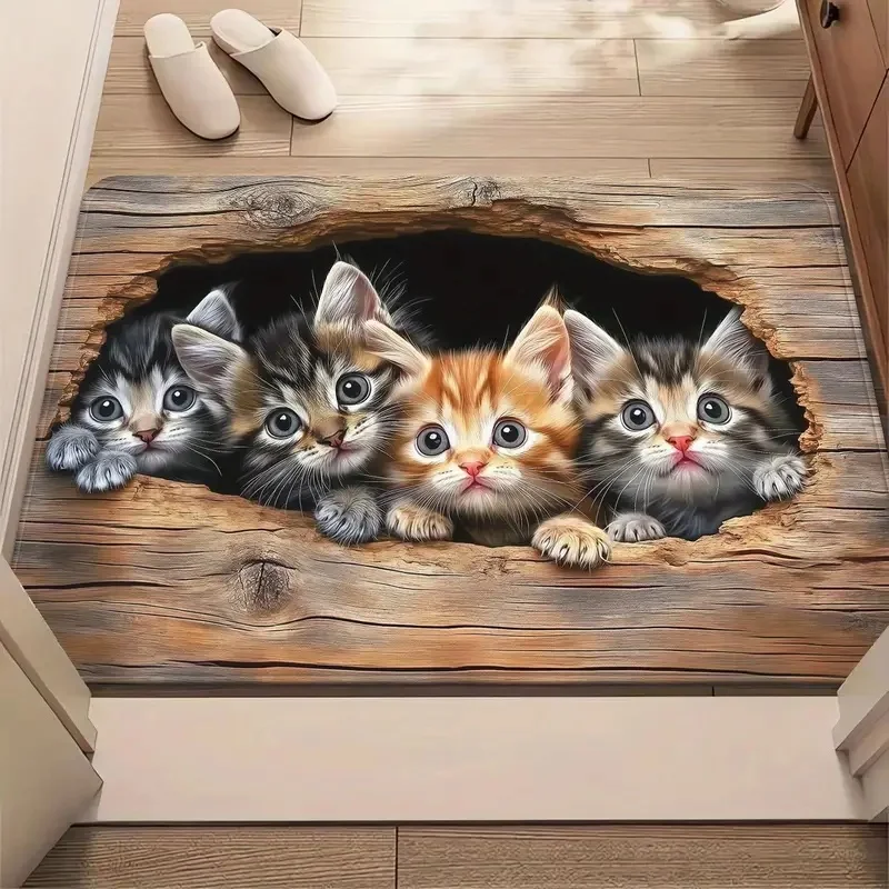2D Wooden Hole with Four Cats Protruding Soft Pad Cartoon Cat Entrance Door Mat Bathroom Kitchen 1005010473658865