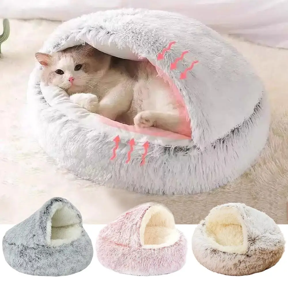 Winter Plush Pet Cat Bed Round Cat Cushion Cat House Warm Cats Basket Pet Sleep Bag Kitten Nest 1005010479406311