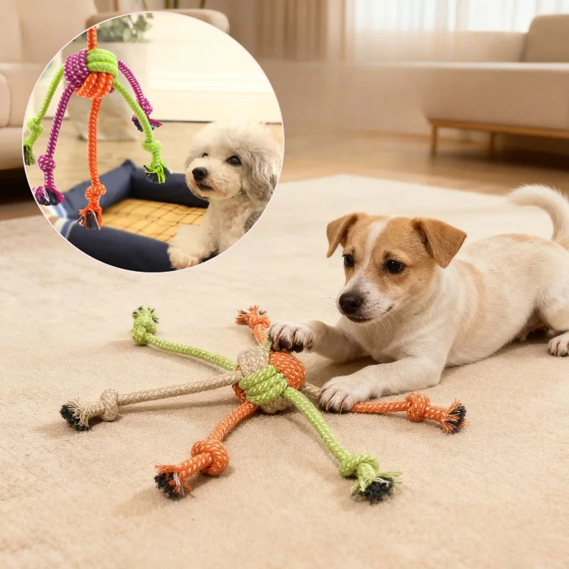 Interactive Knot Dog Toy Durable Bite-Resistant Dog Rope Toys Grinding Teeth Cleaning Toy Puppy 1005010486332292