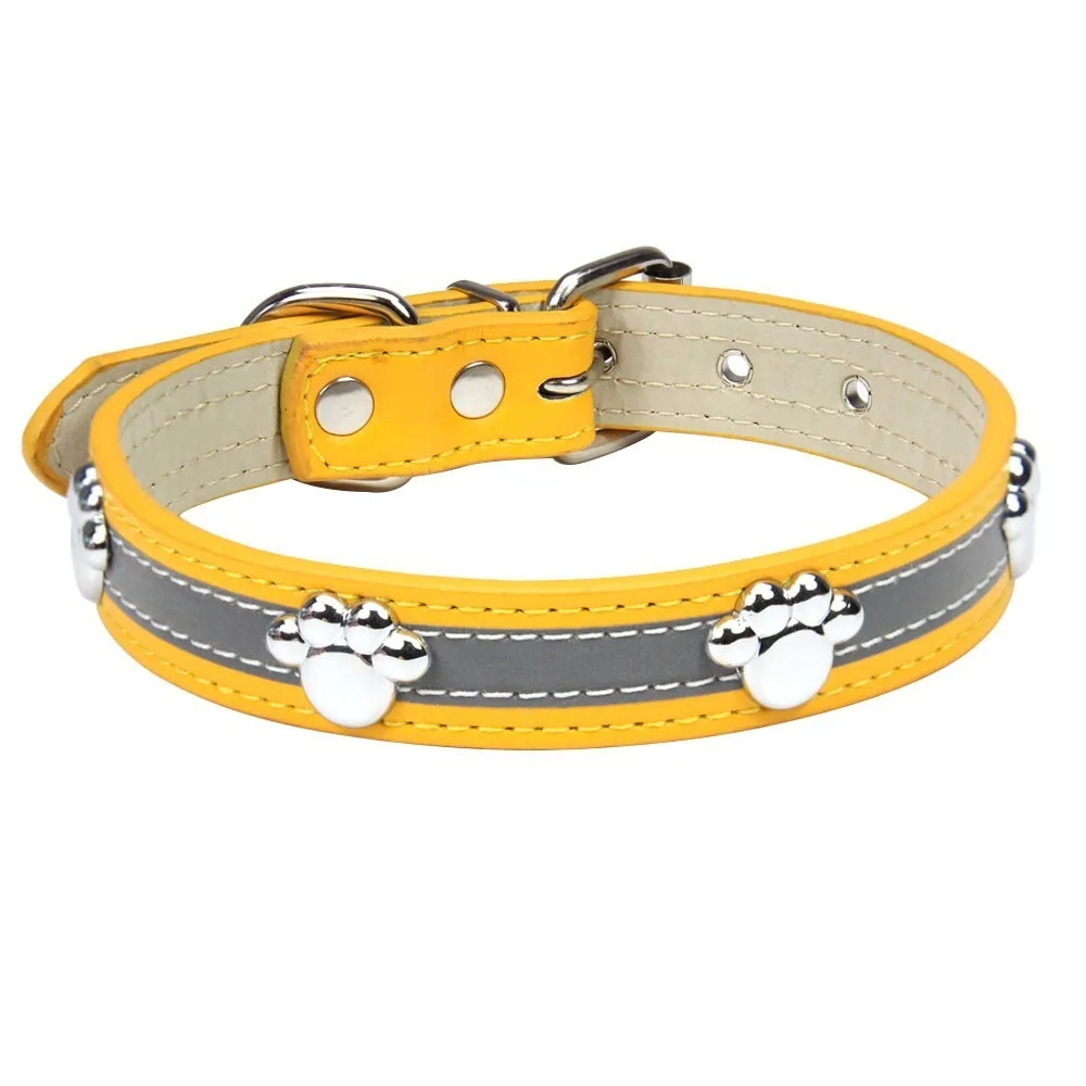 Leather Reflective Dog Collar Metal Buckle Soft Rivets Pet Decorative Adjustable Footprint 1005010488708872