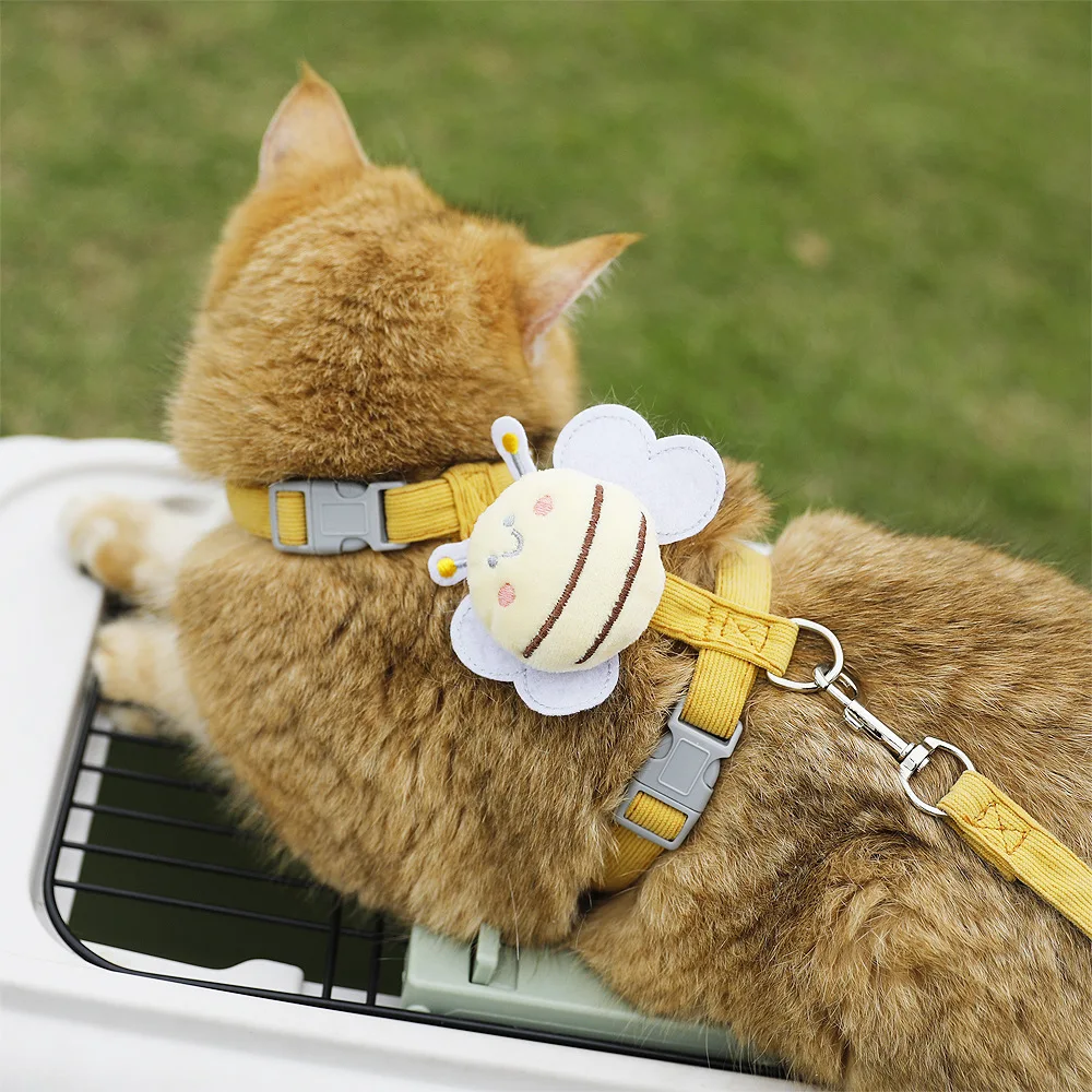 Cat Harness Leash for Cats Double Layer Adjustable Soft Vest Bee Medium Dog Harness for Walking 1005010499289325