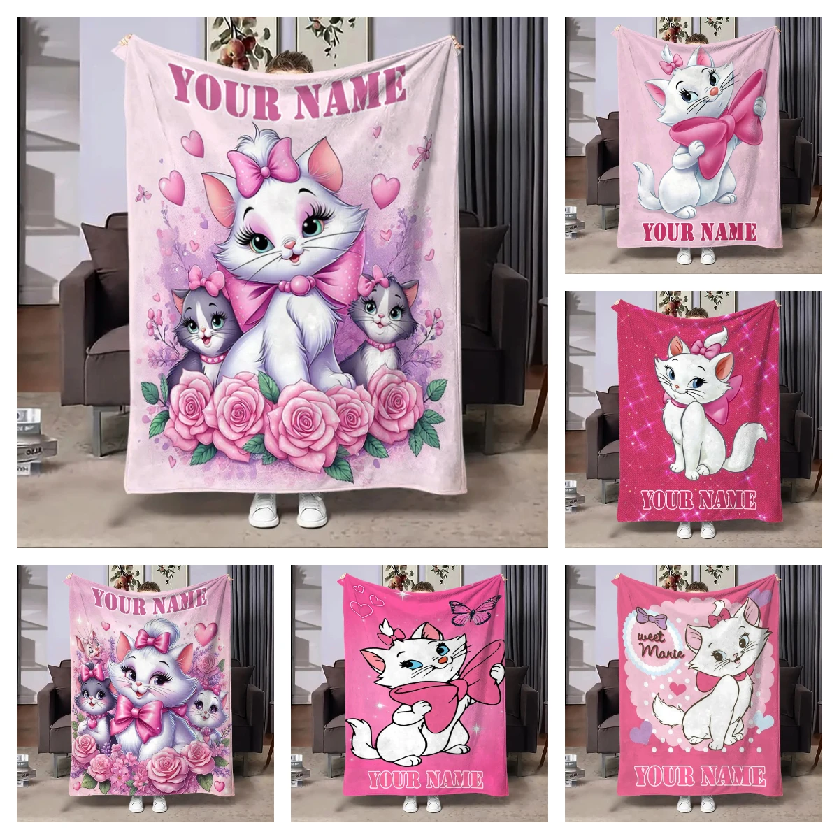 Disney Cat Marie Printed Blanket Can Be Custom with Name, Soft and Warm, Suitable for Home, Office 1005010502084216