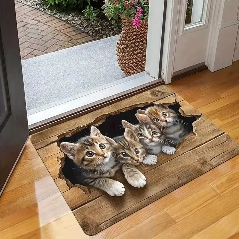 2D Wooden Hole with Four Cats Protruding Soft Pad Cartoon Cat Entrance Door Mat Bathroom Kitchen 1005010502168586