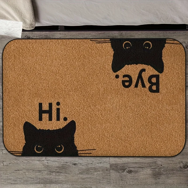 Funny Cat Welcome & Farewell Doormat, & Brown Cat Face Design with "Hi" & "Goodbye" Text 1005010507189576