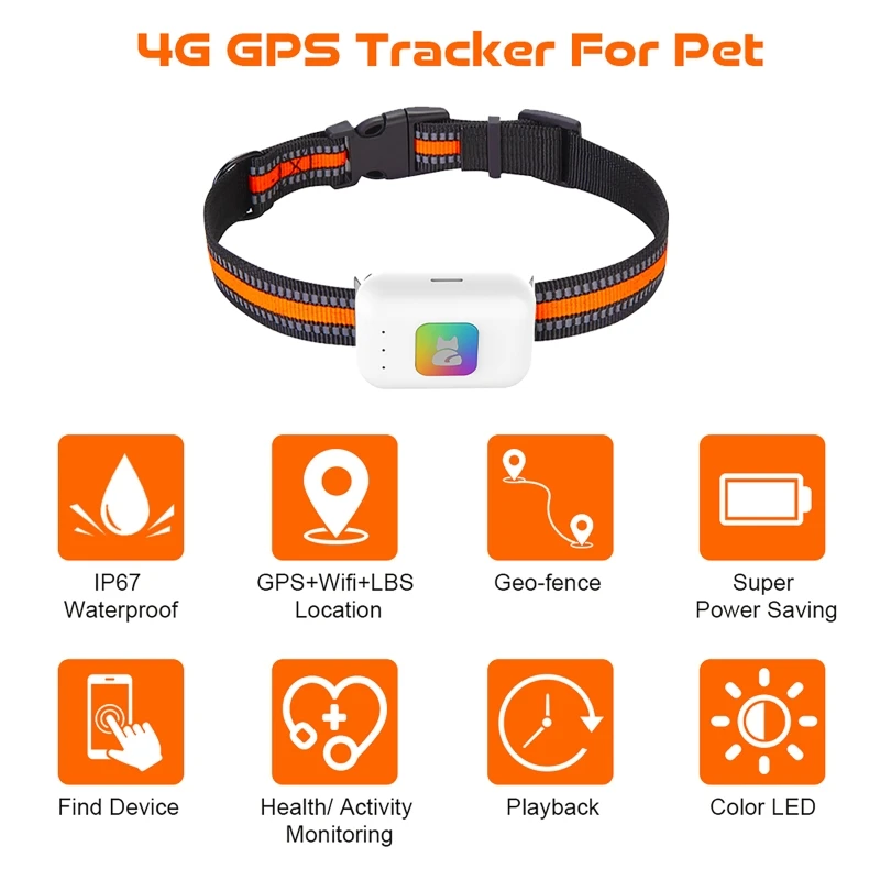 GPS Pet Tracker with Colorful LED Flash 4G Smart Pet Collar IP67 Waterproof Pedometer Pet Calorie 1005010507722395