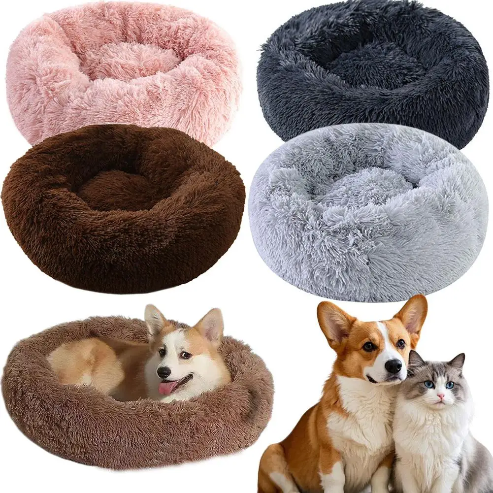 Soft Pet Cat Bed Pad Plush Warm Faux Fur Dog Calm Bed Donut Round Bed Comfortable Sleeping Washable 1005010508047929