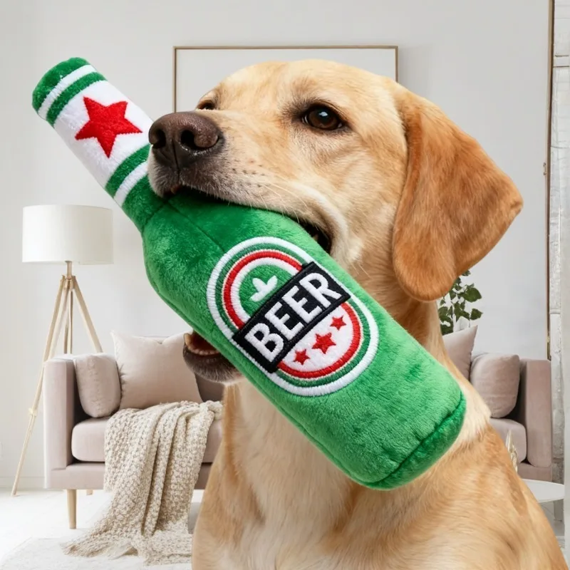 1Pc Realistic Beer Bottle Shaped Squeaky Dog Toy Durable Chewable Interactive Sound for Teething 1005010509474729