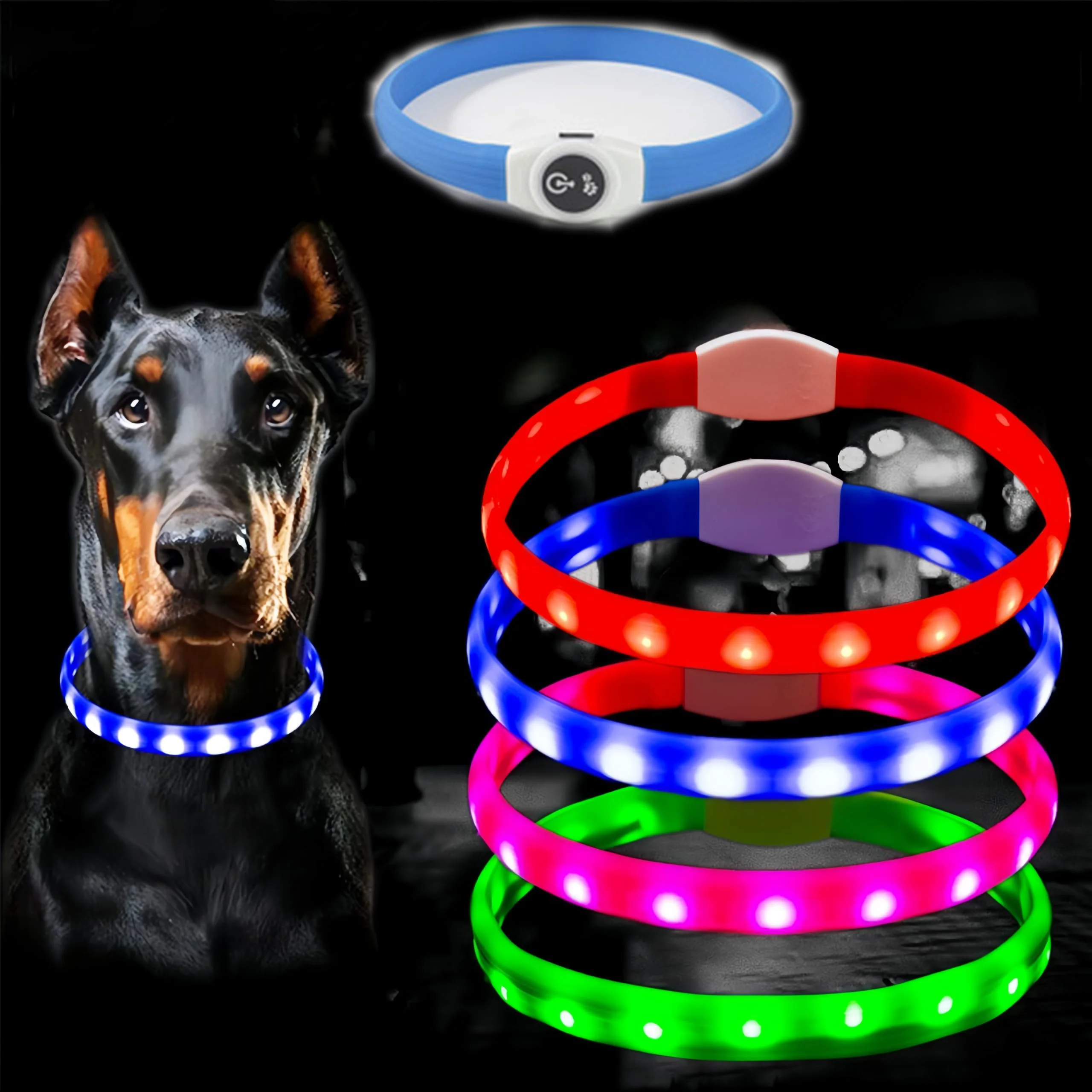 LED Illuminated Dog Collar, Waterproof PVC Material, with USB Interface, 3 Modes, Suitable for Large 1005010510564129