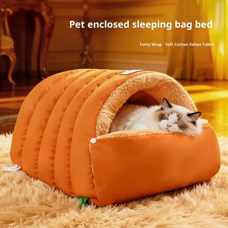 Semi-Enclosed Cat Bed Winter Warm Cave Washable House Non-Slip Waterproof Bottom for Indoor Cats 1005010511099616