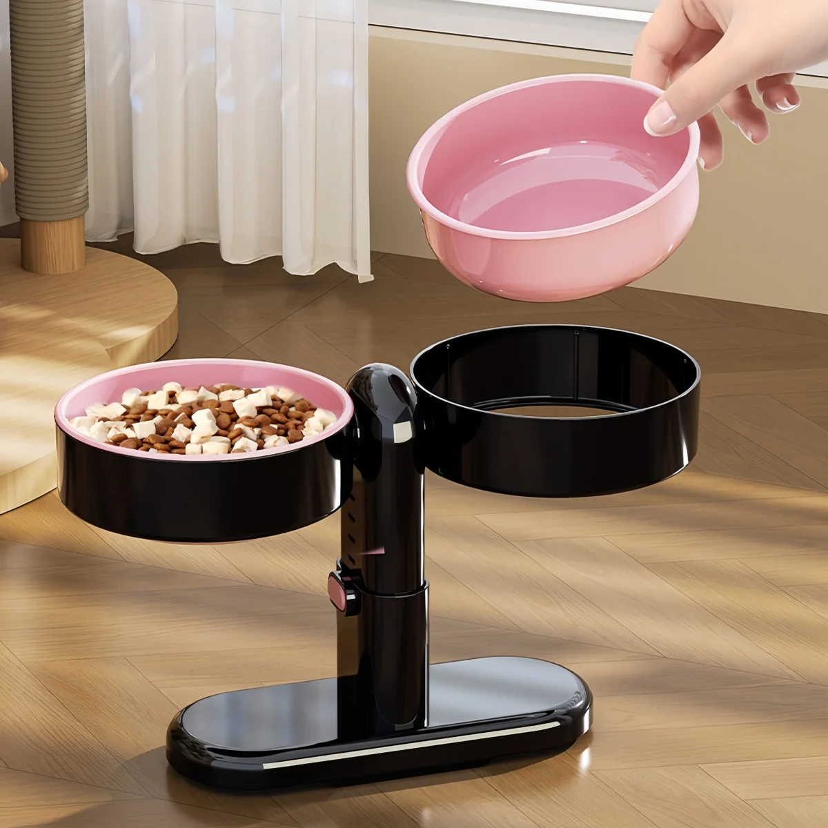 Double Color Pet Cat Feeder High-Legged Dual Bowl 360 Rotatable Detachable Suction Cup Feeding Bowl 1005010517901852