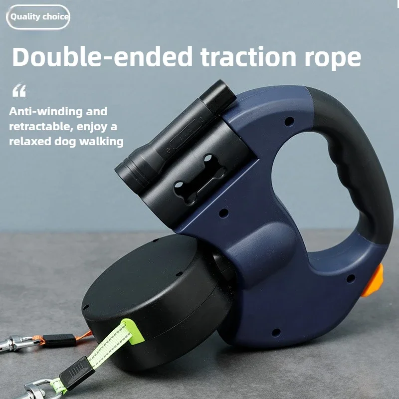 Automatic Retractable Two-End Pet Leash Dog Leash With Flashlight One Tow Two Easy To Walk Your Dog 1005010519770709