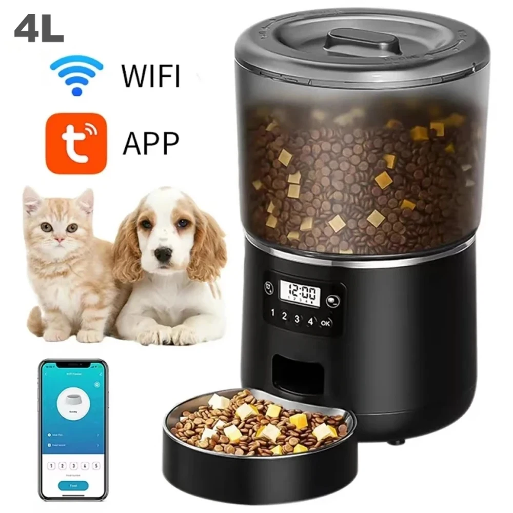 Automatic Pet Feeder 4L Capacity Smart Timer Tuya Control Food Dispenser with Stainless Steel Bowl 1005010527030869