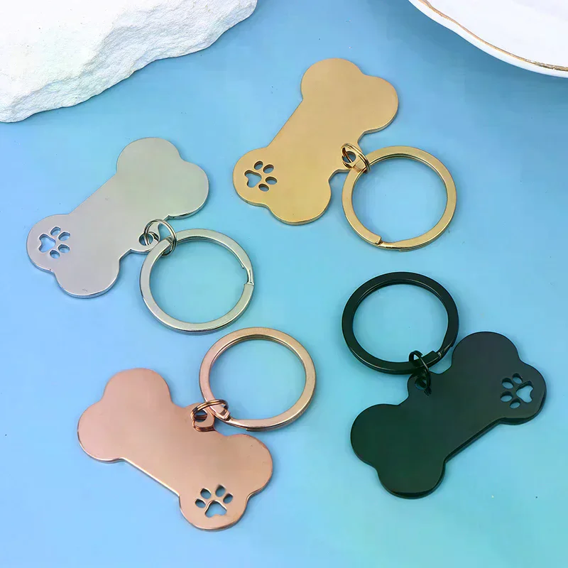 1Pc Abstract Dog Footprint Keychain Name And Text Tags Cat Dog ID Tag Name With Cute Symbols Bone 1005010527238452