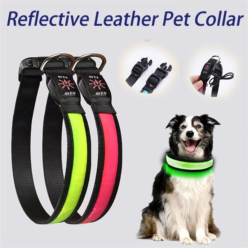 LED Dog ​​Collar Adjustable USB Rechargeable 3 Modes Waterproof Nighttime Safety Reflective Leather 1005010529444414