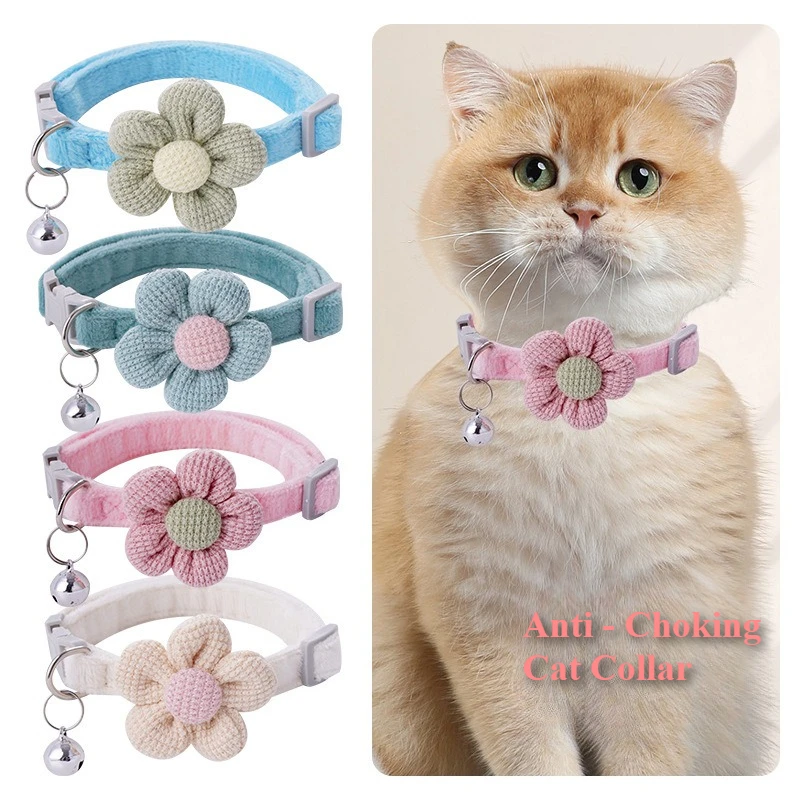 Winter Corduroy Flower Collar with Bell, Plush Pet Collar for Cats and Dogs 1005010530029229