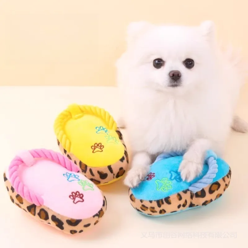 1Pcs Dog Squeaky Chew Toy Plush Stuffed Slippers Flip Flops Shoes Chewing Bite Toys Interactive 1005010533829925