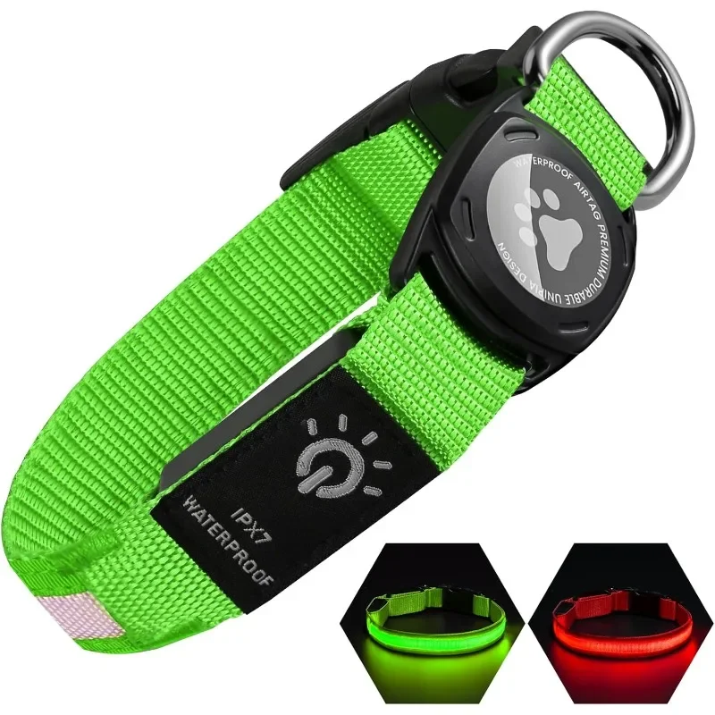 LED Dog Collar with Built-in AirTag Holder, Rechargeable Waterproof & Reflective for Night Safety 1005010541252472