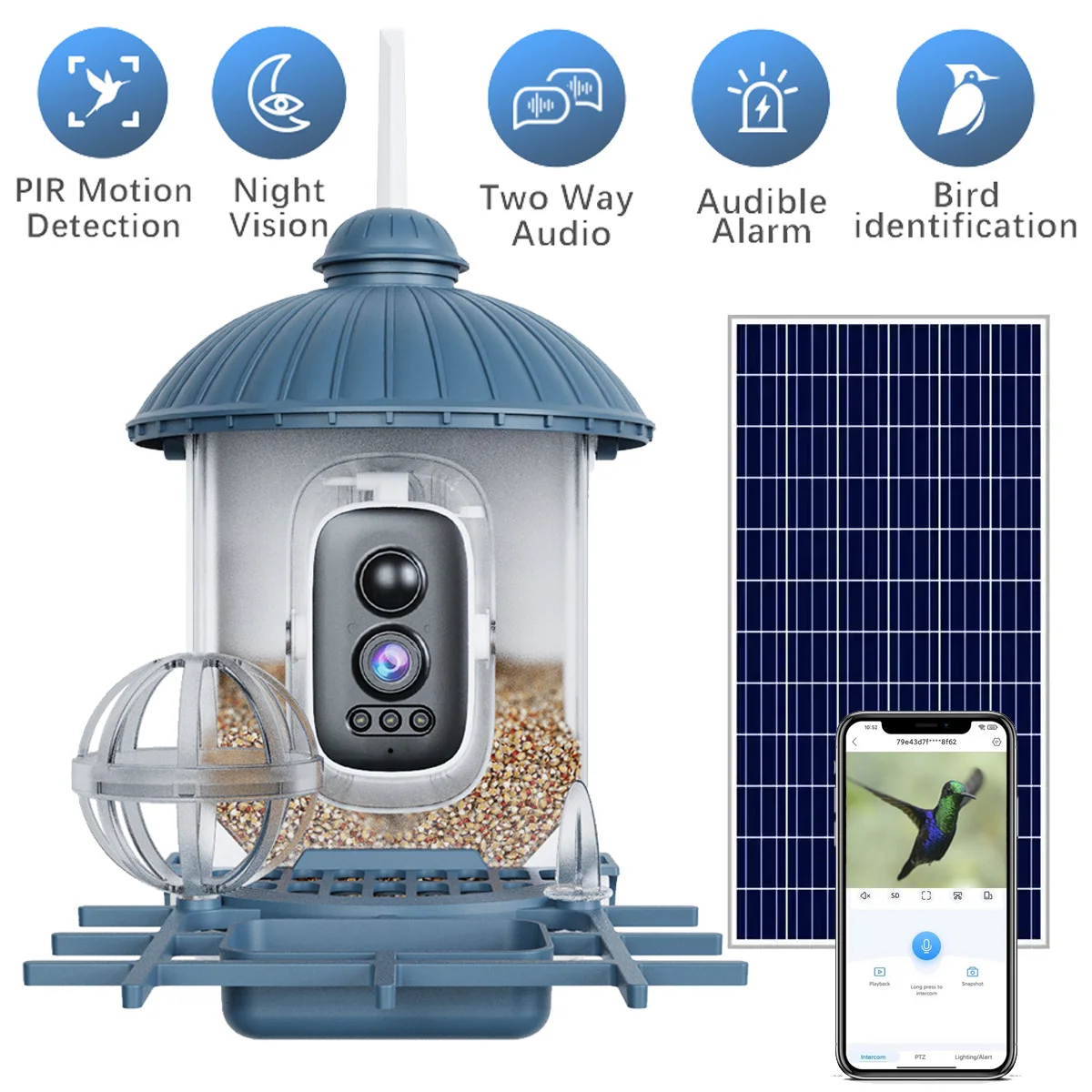 Smart Birds Feeder Camera 4MP 2K HD Solar Powered AI Motion BirdWatching Wireless WiFi Camera 1005010543555290