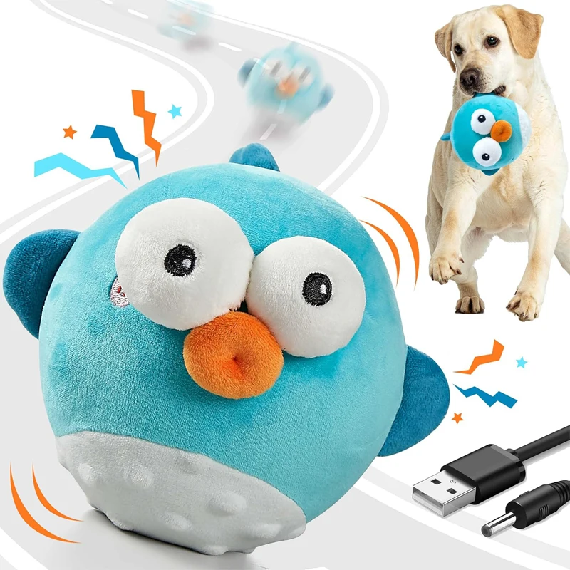 Pet Cat Dog Toy, Rechargeable Crinkle Chew Interactive Squeaky Toy with Jumping Music Moving Ball 1005010545033295