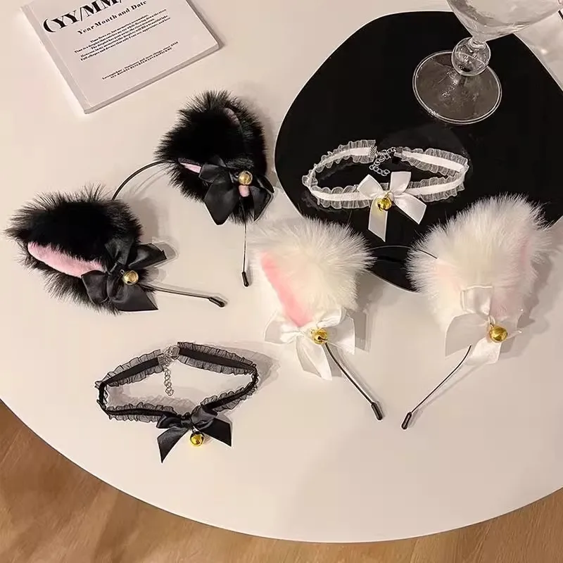 Cat Ear Bell Headband Cute Cat Hairpin Headwear Collar Maid Hairpin Bow Headband 1005010546221716