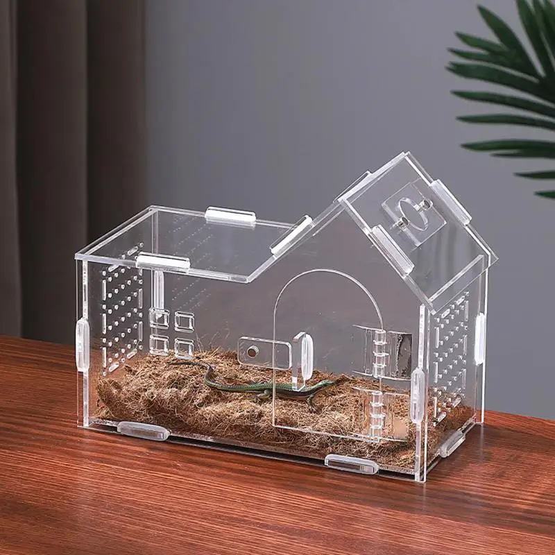 Reptile Feeding Box with Lids Animal Habitat Cage Mini Pet Breeding Container for Gecko Turtle 1005010546686263