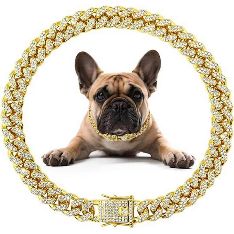 Dog Chain Diamond Collar Walking Metal Chain Necklace with Secure Buckle Pet Cuban Style Collar 1005010553372350
