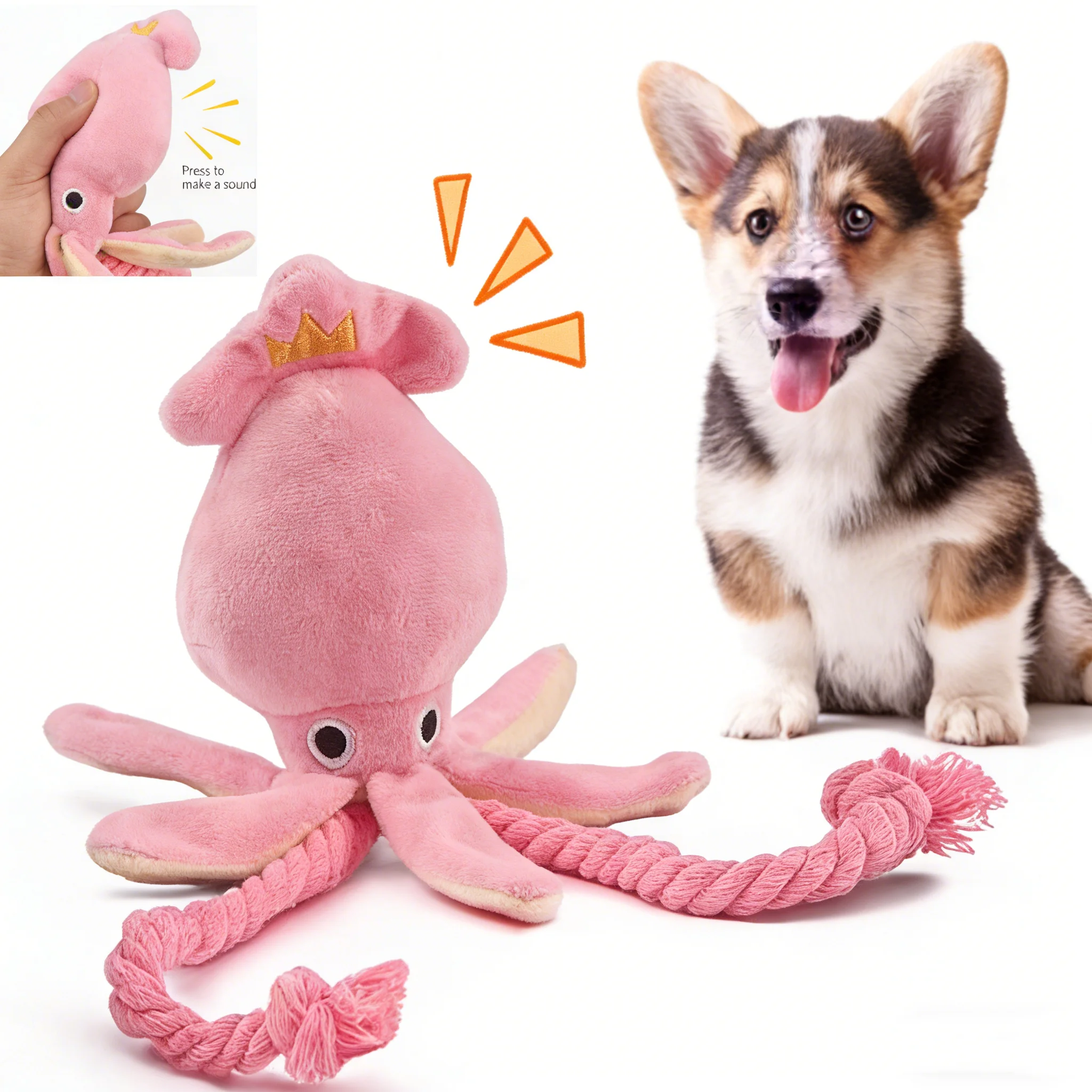 Dog toys; cat toys; sound-emitting cotton rope octopus; durable chew toys for cleaning teeth 1005010558280774