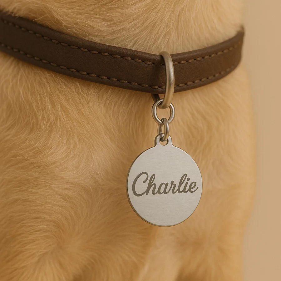 1pc Custom Stainless Steel Pet ID Tag Personalized Name & Phone Number Round Dog Cat Collar Tag 25mm 1005010559882808