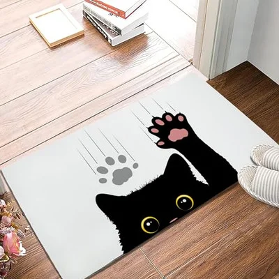 Simple Black and White Cat Welcome Doormat Black and White Cat Entry Door Mat Bedroom Kitchen Home 1005010568883582