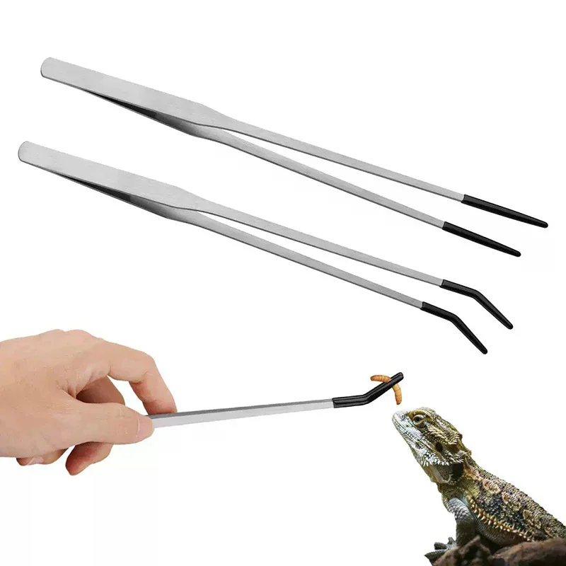 Reptile Feed Tongs, Stainless Steel Curved and Straight Set 1005010569289302