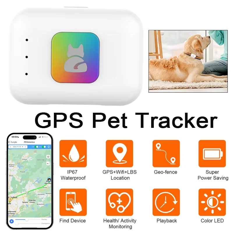 GPS Pet Locator Smart Collar with Colorful LED Flash IP67 Waterproof Pet Pedometer Calorie Health 1005010570579067