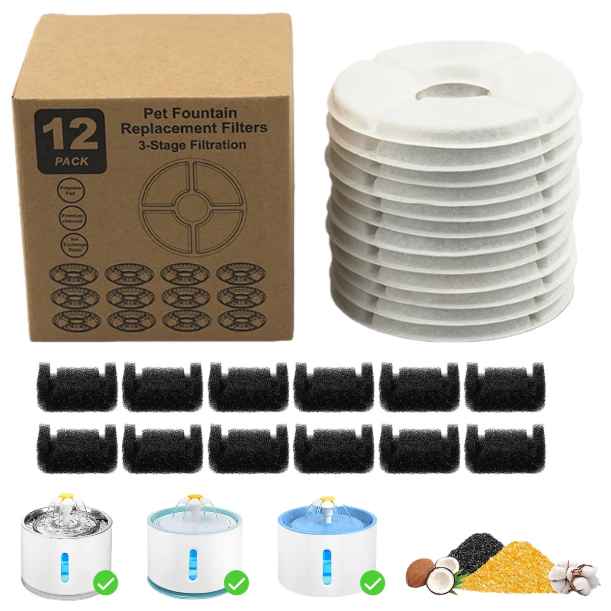 Replacement Activated Carbon Filter Set 4/8/12pcs for Cat Water Drinking Fountain Replaced Filters 1005010571366528