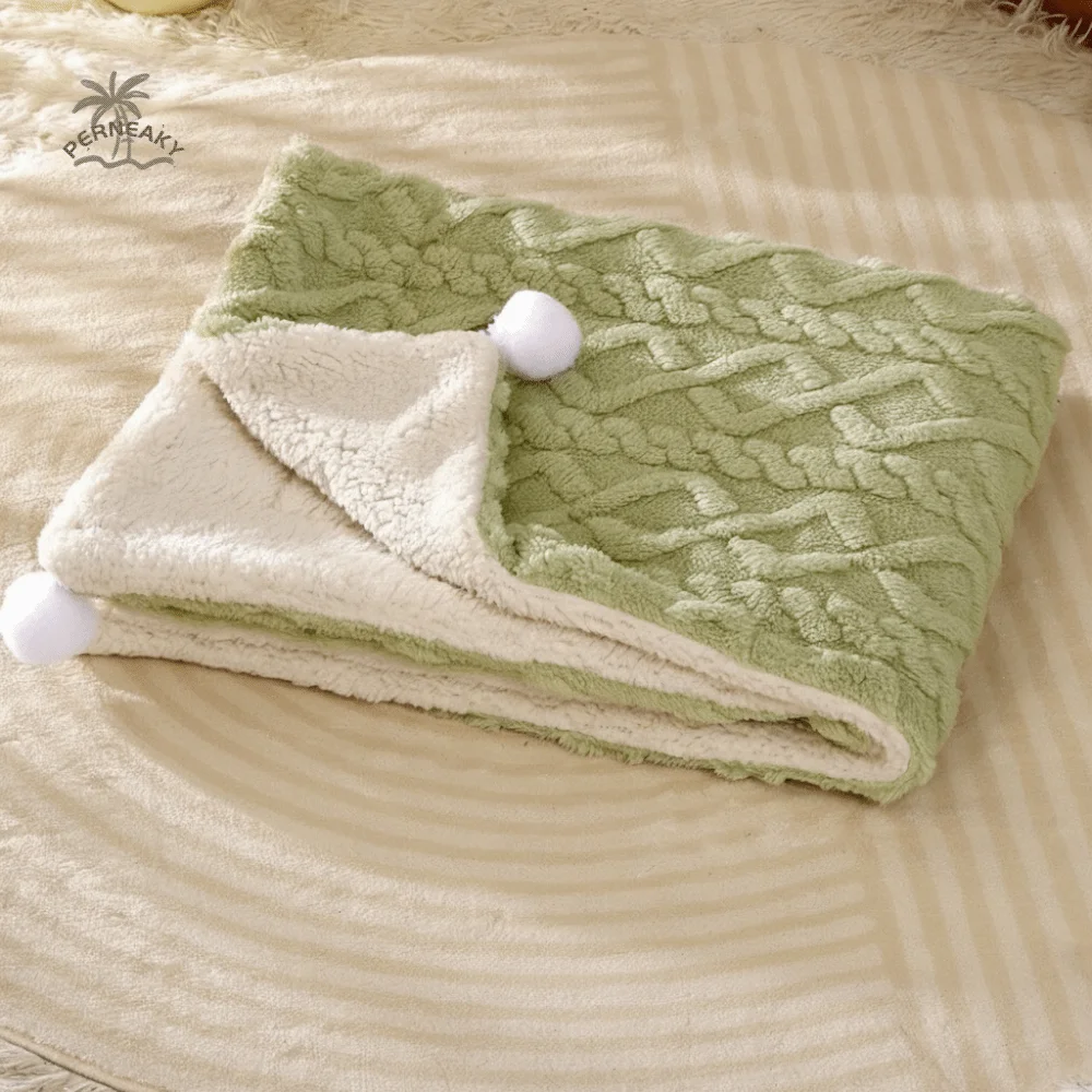 Comfortable Thickened Plush Pet Blanket Solid Color Soft Cat Sleeping Mat with Plush Ball Fluffy 1005010578876217