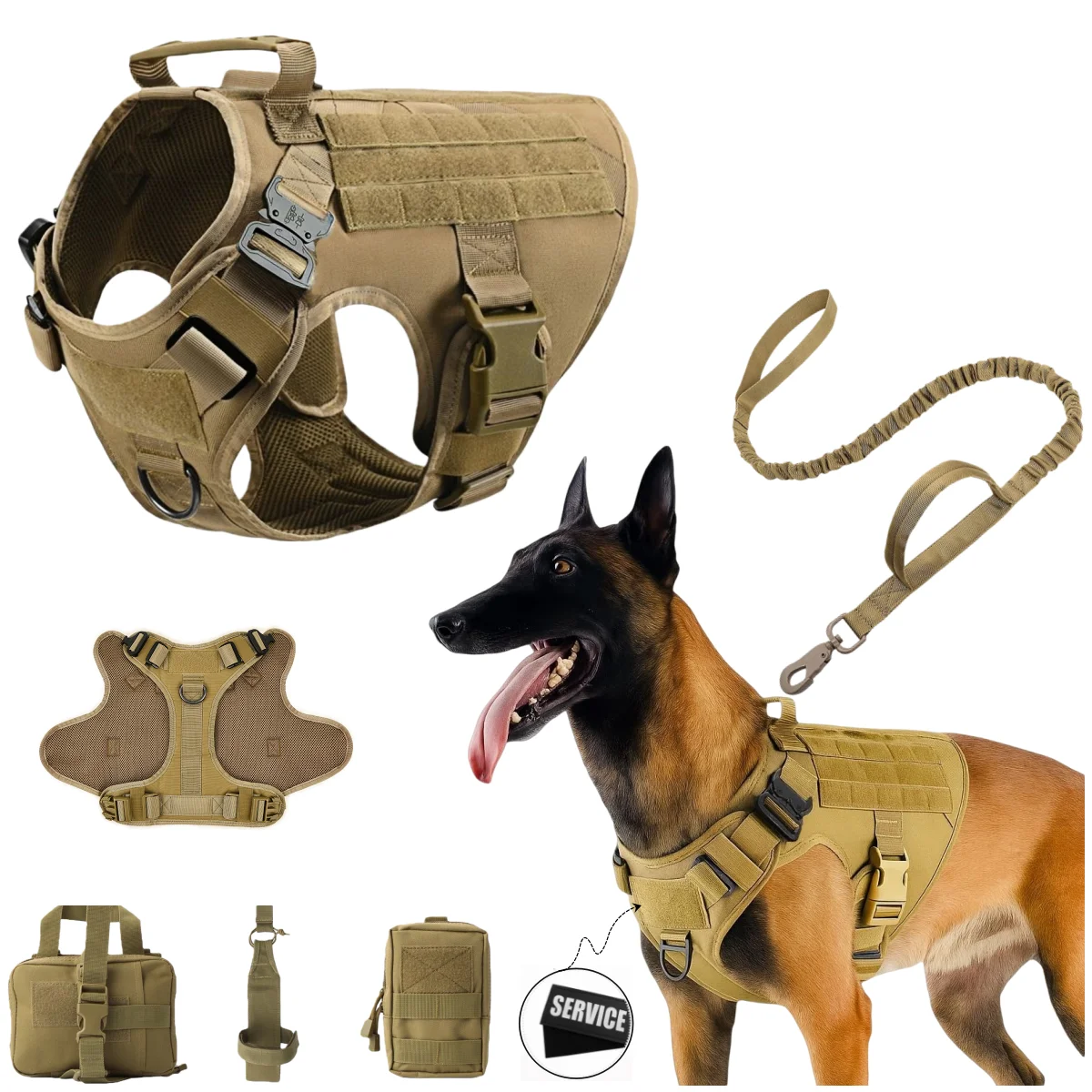 Tactical Dog Harness, Adjustable No-Pull Handle Service Vest Heavy Duty Pet Large Breed 1005010581814276