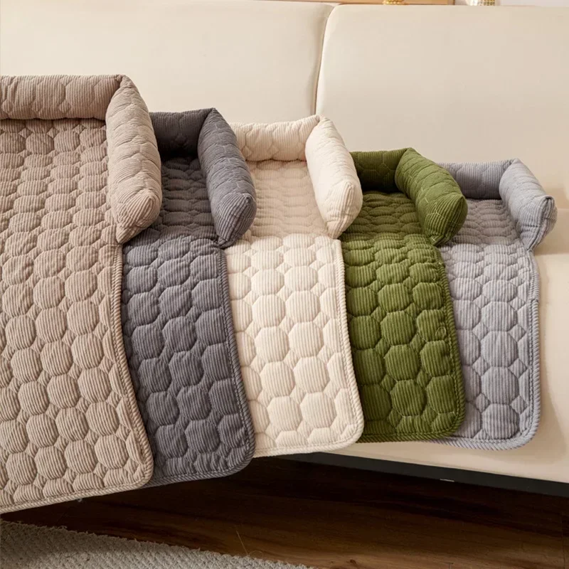Corduroy Pet Dog Cat Bed Blanket Mat with Neck Pillow Thicken Soft Dog Bed Pad Calming Nest Couch 1005010589376834