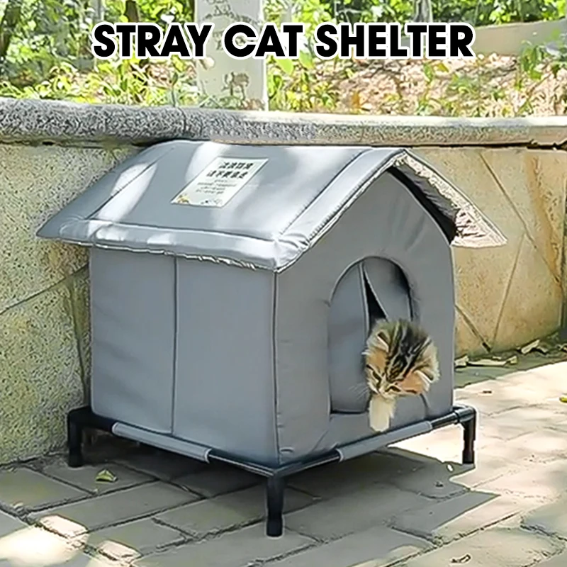 Stray Cat House Outdoor Waterproof Winter Warm Shelter Foldable Washable Enclosed Kennel for Feral 1005010596915454