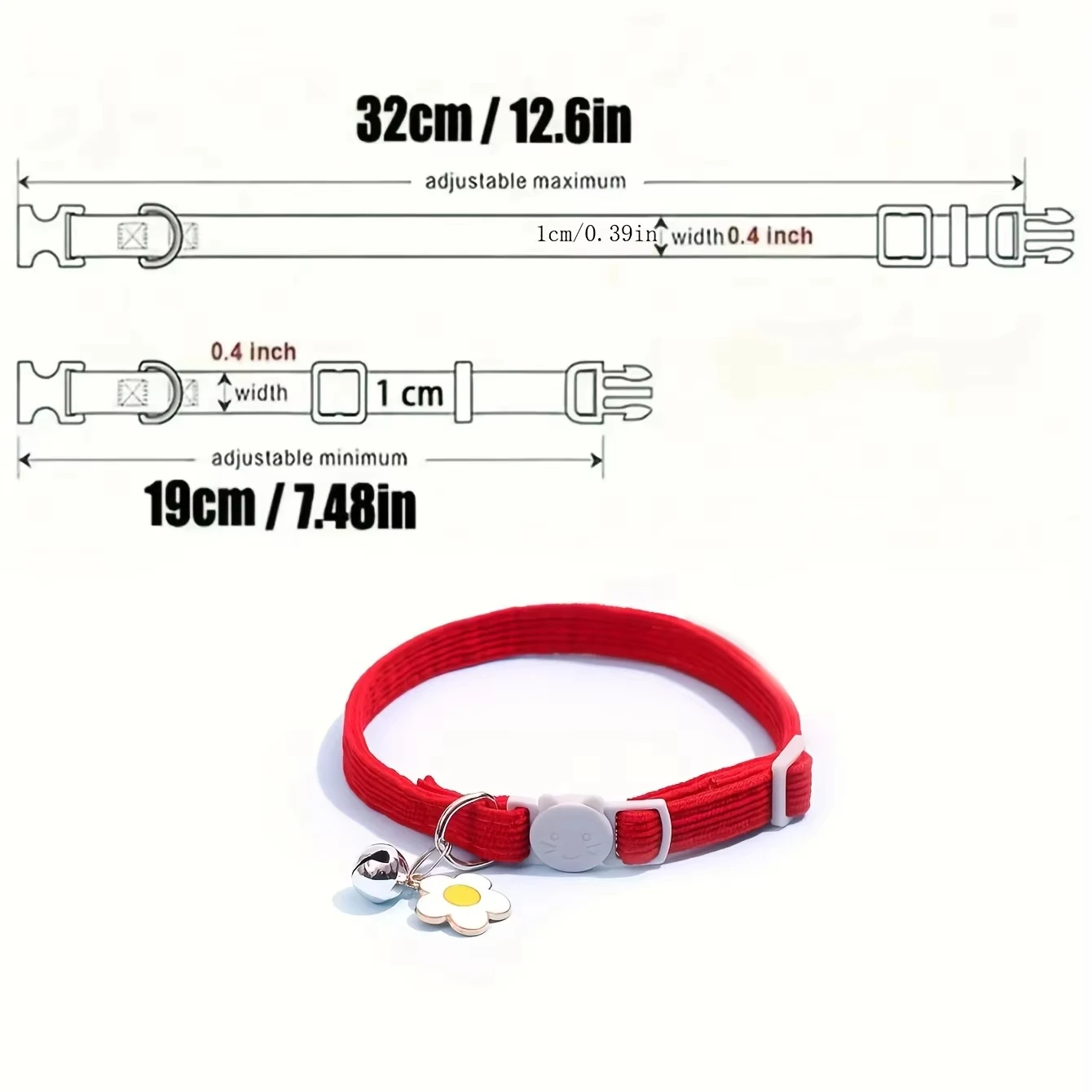 Adjustable Cat Collar with Bell, Safety Snap Hook, Polyester Material, Small Breed Recommended 1005010598896339