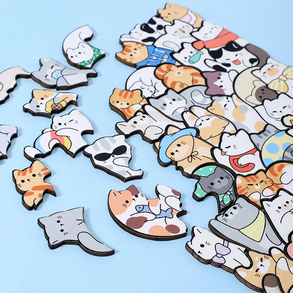 50pcs Animal Cats Dogs Wooden Puzzle Jigsaw Stacking Toys Wooden Puzzle Building Blocks For Kid 1005010601495968