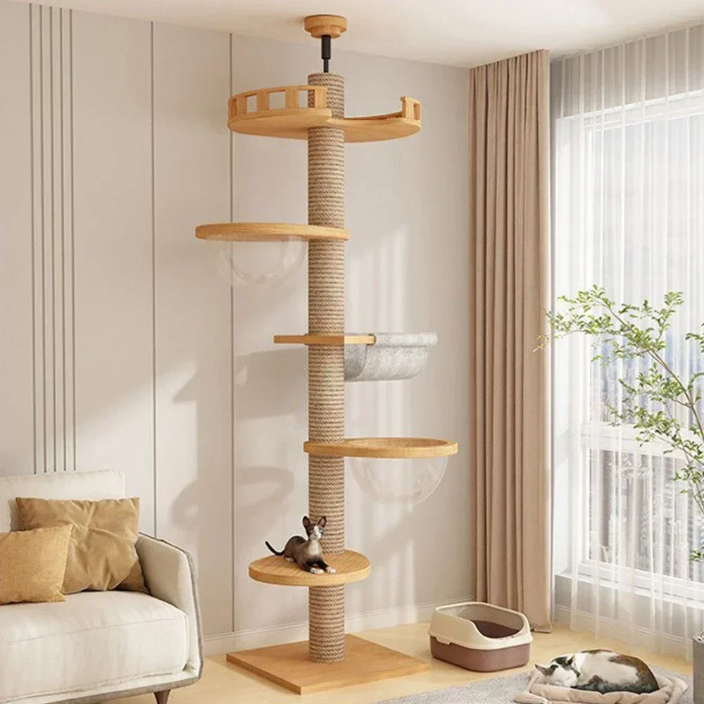 Cats Tree Floor Solid Wooden Pets Furniture Climbing Multifunction Kitten Trees Tower Adjustable 1005010604768166