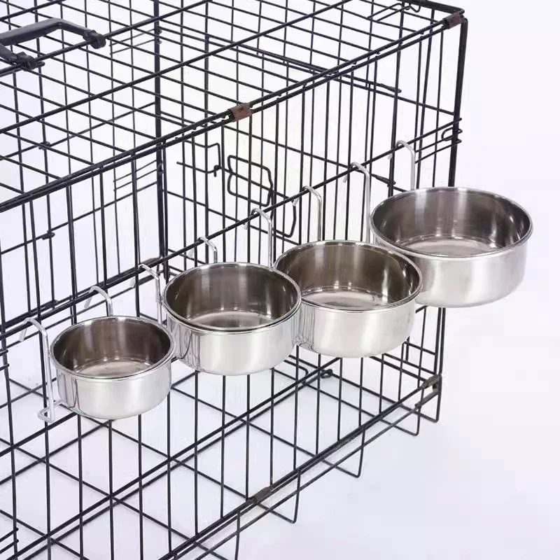 Crate Dog Cat Bowl Stainless Steel Hanging Pet Cage Bowl Food Water Feeder Coop Cup For Cat Puppy 1005010607274806