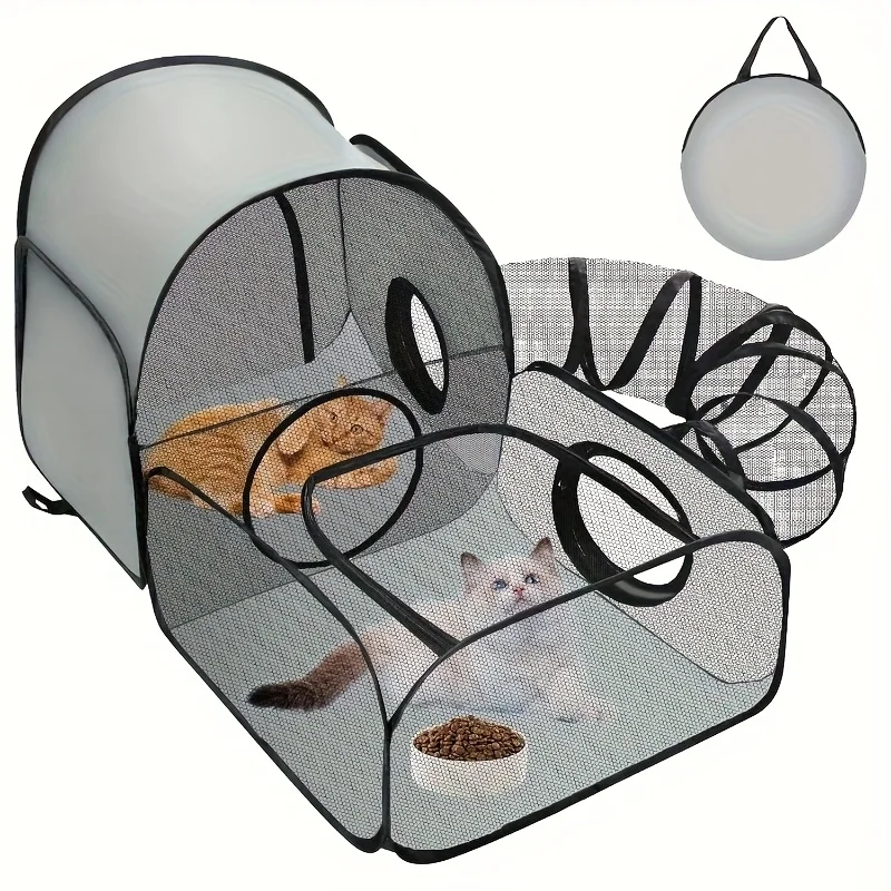 Portable breathable dog pen with surrounding tunnel, indoor/outdoor cat enclosure 1005010608948467