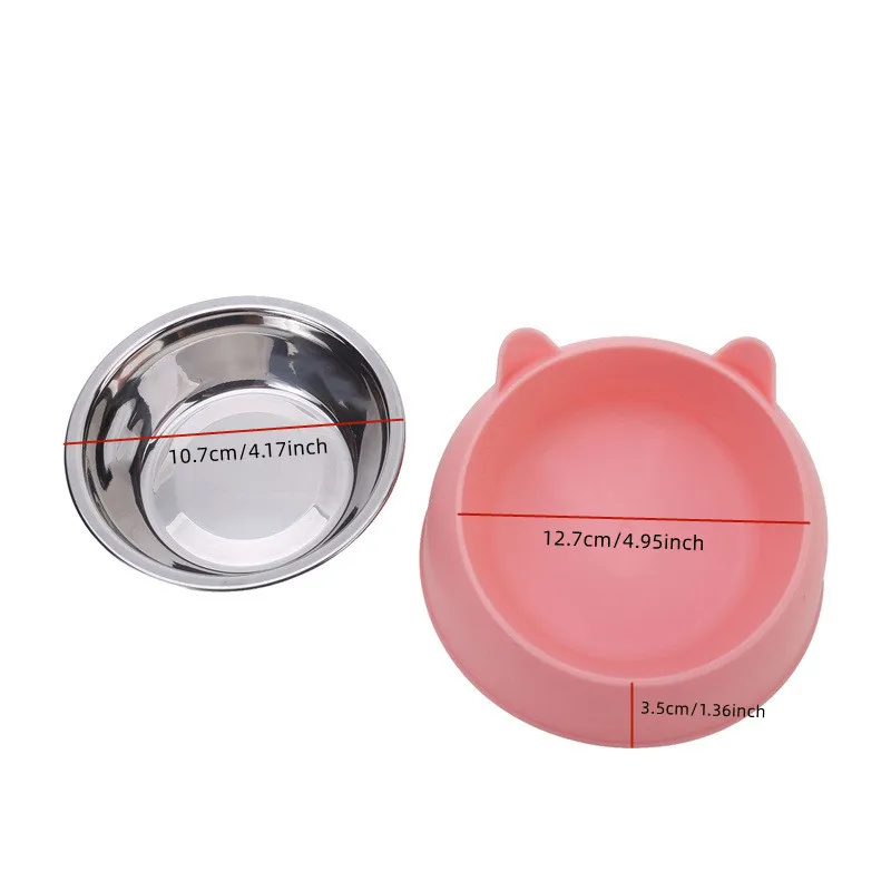 1PC Cat Bowl Lovely Creative Inclined Kitten Puppy Food Feeding Bowls Stainless Steel Cats Drinking 1005010615975032