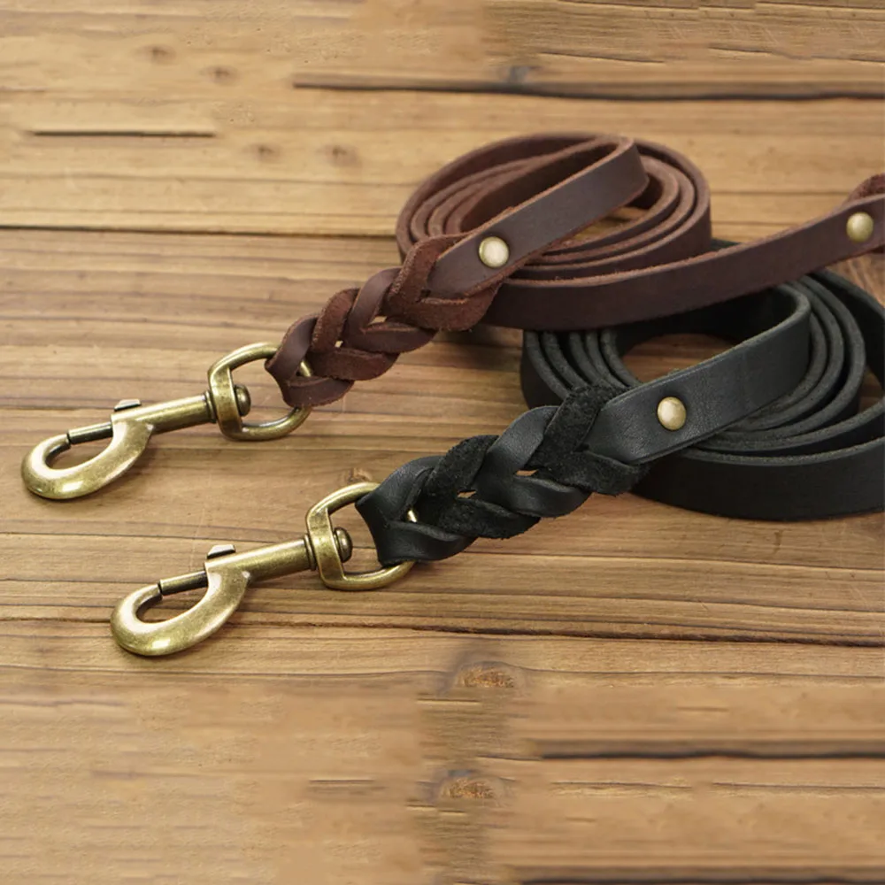 Genuine Leather Dog Leash 120/180cm Heavy and Duty for Training Dogs Strong Braided Leather Leash 1005010620636573